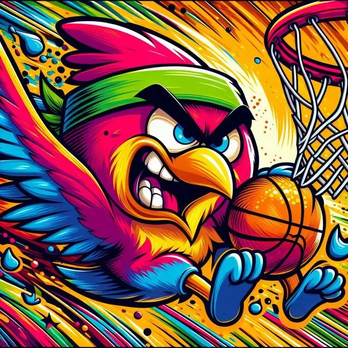 Angry Basketball: Personaje en primer plano lanzando hacia la canasta.