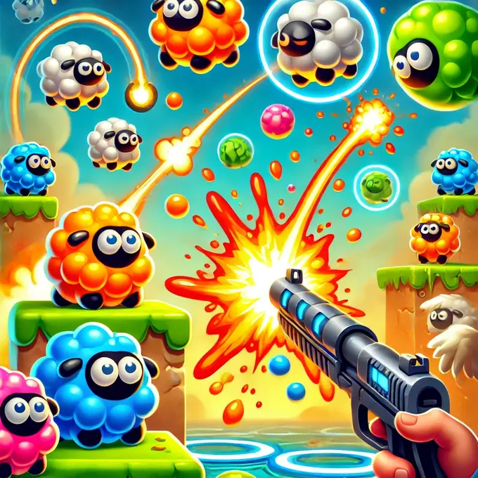 Blobs And Sheep: Destruye blobs y salva ovejas con granadas y balas en este juego desafiante de acción y física.