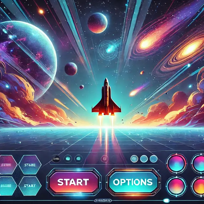 Representación artística de Galaxy Stors, un juego de exploración espacial con temática futurista.