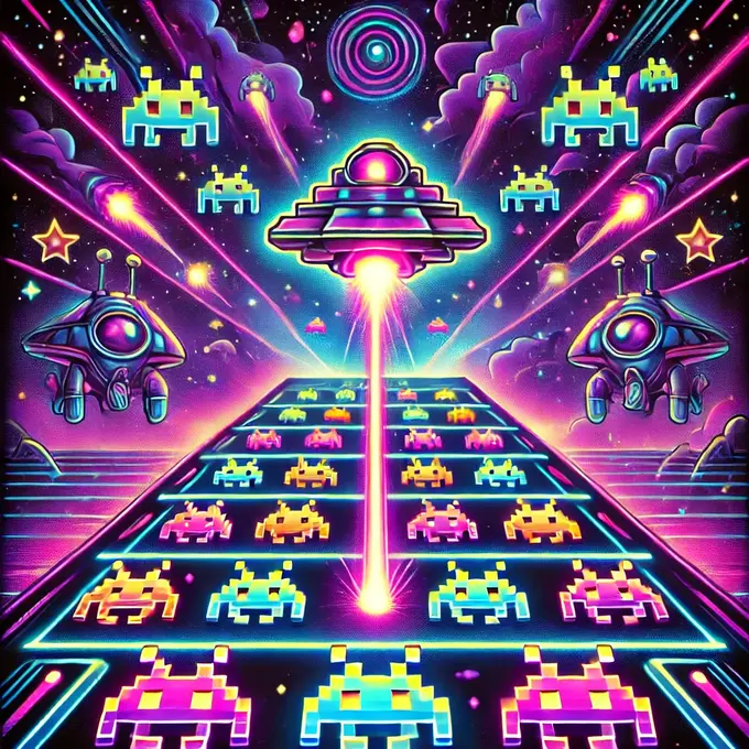 Image al estilo Space Invaders para el juego Neon Invaders Classic