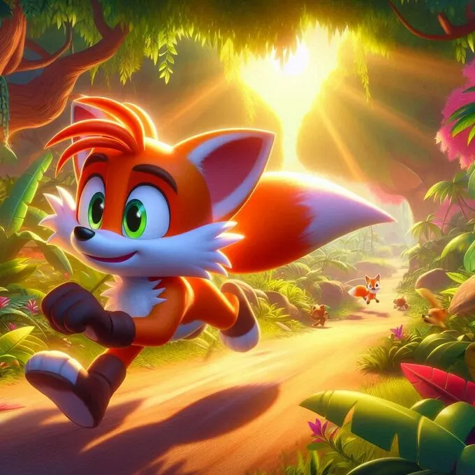 Tails Dash corriendo a toda velocidad por la jungla esquivando obstáculos.