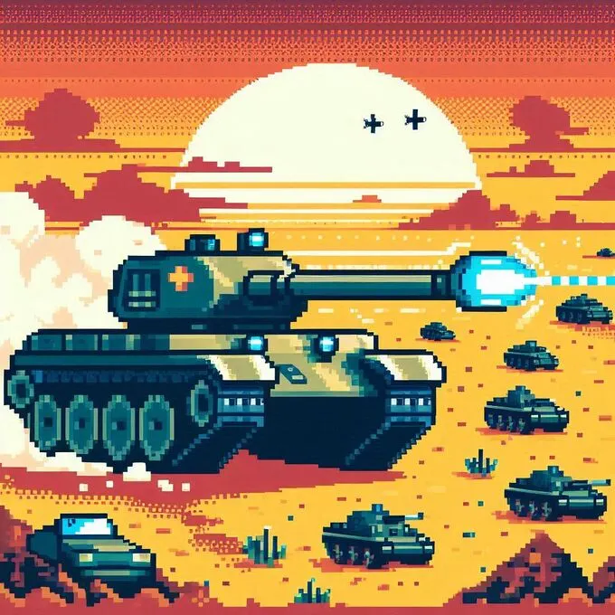 Tank Wars Classic 2: tanque retro en acción con estilo pixel art.