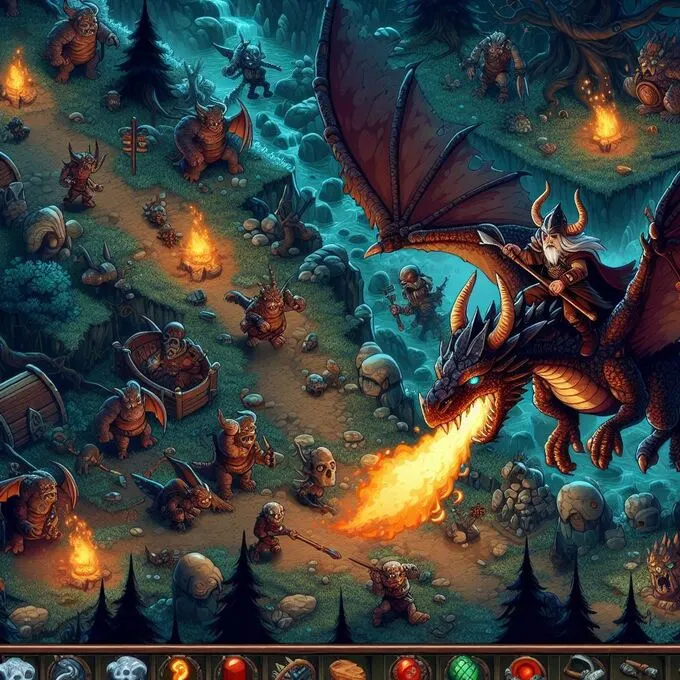 Viking Dragons: Vikingo montando un dragón a través de un bosque oscuro