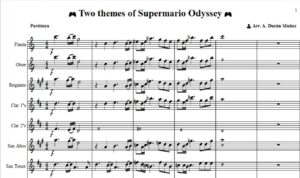 Imagen del comienzo del arreglo musical Two themes of Supermario Odyssey - arr. A. Durán Muñoz